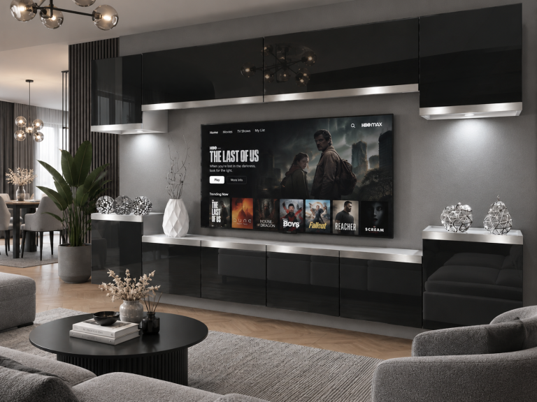Mobilă de sufragerie Prestige 300 cm TV/RTV negru lucios Producător IMP P Hepburn 4/5/W/B/0/0/SL