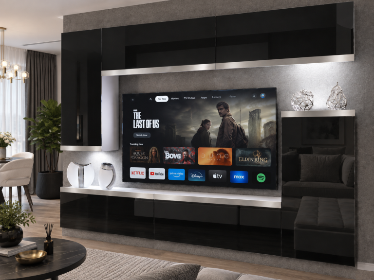 Mobilă sufragerie Prestige 250 cm pentru TV/RTV, negru lucios, Producător: IMP P Woody 8/5/W/B/0/0/SL