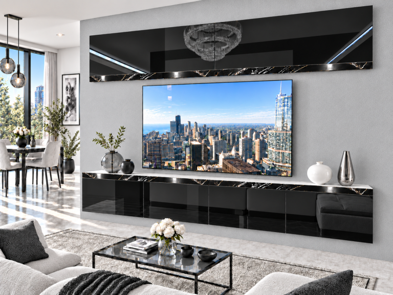 Mobilă de sufragerie Prestige 200 cm TV/RTV negru lucios Producător IMP P Brando 6/5/W/B/0/0/CS