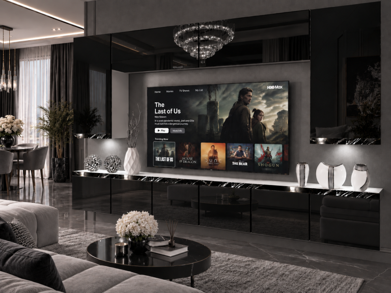 Mobilă de sufragerie Prestige 300 cm TV/RTV negru lucios Producător IMP P Monroe 2/5/W/B/0/0/CS