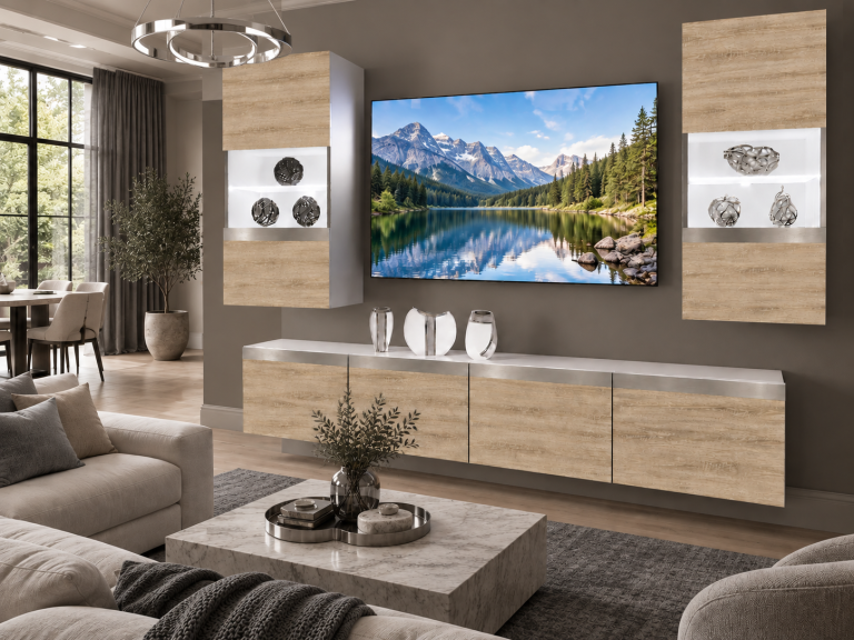 Mobilă sufragerie Prestige 200 cm pentru TV/RTV, aspect coloristic stejar Wotan, stejar Sonoma, Producător: IMP P Keanu 7/5/W/DS/0/0/SL