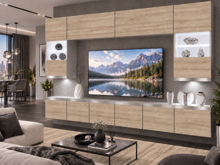 Mobilă de sufragerie Prestige 300 cm TV/RTV aspect coloristic stejar Wotan stejar Sonoma Producător IMP P1 Nolan 1/5/W/DS/0/0/SL