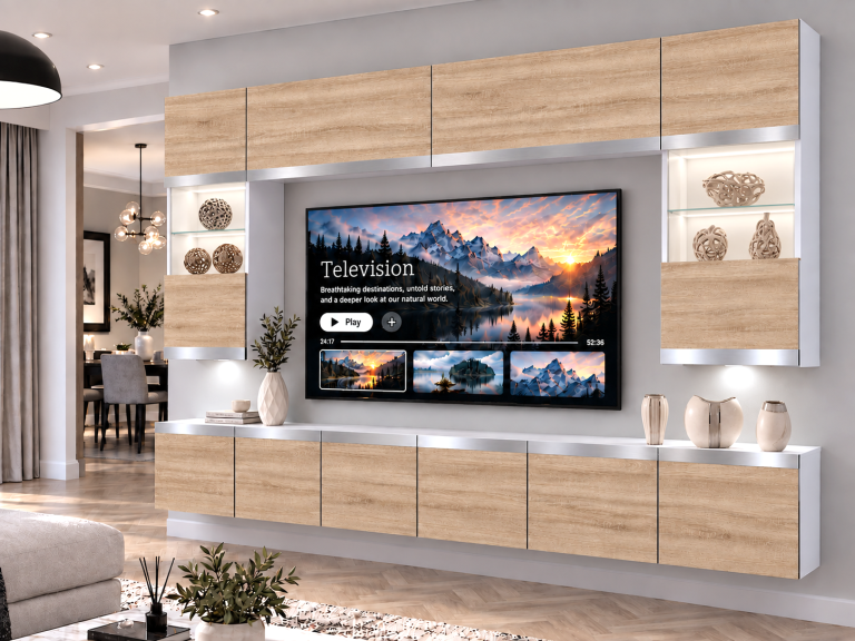 Mobilă sufragerie Prestige 300 cm TV/RTV stejar Wotan stejar Sonoma Producător IMP P2 Nolan 1/5/W/DS/0/0/SL