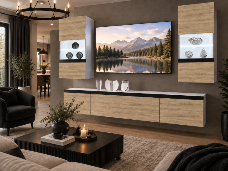 Mobilă sufragerie Prestige 200 cm pentru TV/RTV,apect coloristic stejar Wotan, stejar Sonoma, Producător: IMP P Keanu 7/5/W/DS/0/0/CM