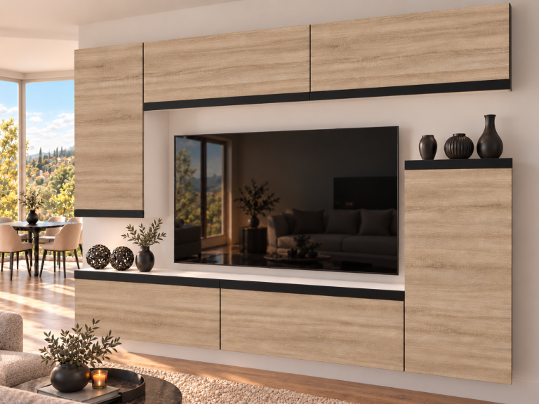 Mobilă sufragerie Prestige 250 cm pentru TV/RTV, fabricat din stejar, stejar Wotan, stejar Sonoma, Producător: IMP P Woody 8/5/W/DS/0/0/CM