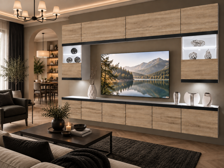 Mobilă de sufragerie  Prestige 300 cm TV/RTV aspect coloristic stejar Wotan stejar Sonoma Producător IMP P2 Nolan 1/5/W/DS/0/0/CM