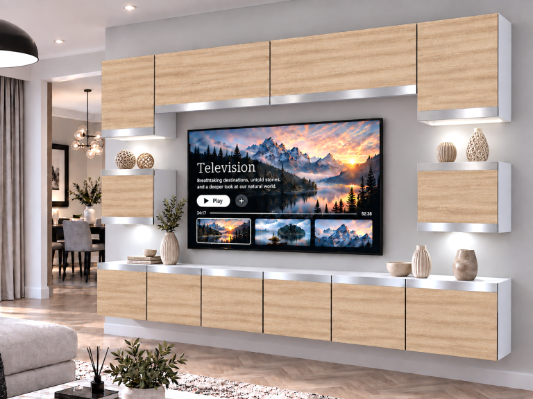 Mobilă de sufragerie Prestige 300 cm TV/RTV aspect coloristic stejar Wotan stejar Sonoma Producător IMP P Tarantino 3/5/W/DS/0/0/SL