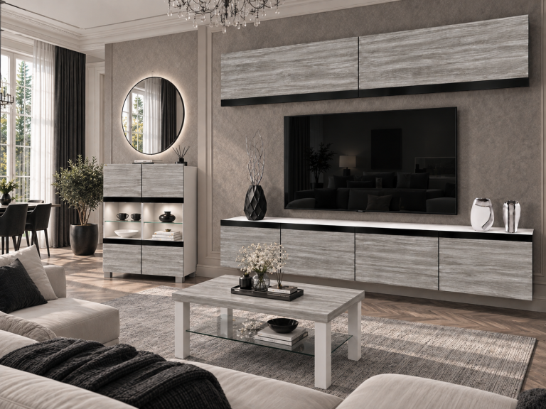 Mobilă sufragerie Prestige 200 cm pentru TV/RTV, gri antracit, grafit. Producător: IMP P Brando 6/5/W/GW1/0/0/CM