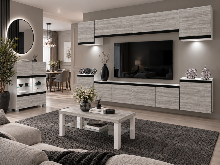 Mobilă de sufragerie Prestige 300 cm TV/RTV gri antracit grafit Producător IMP P Hepburn 4/5/W/GW1/0/0/CM