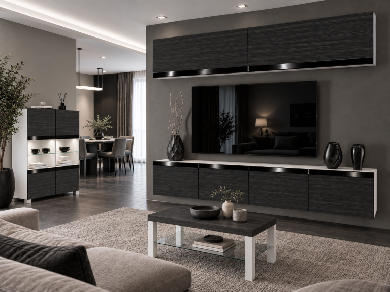 Mobilă de sufragerie Prestige 200 cm TV/RTV negru abanos Producător IMP P Brando 6/5/W/HK/0/0/CP
