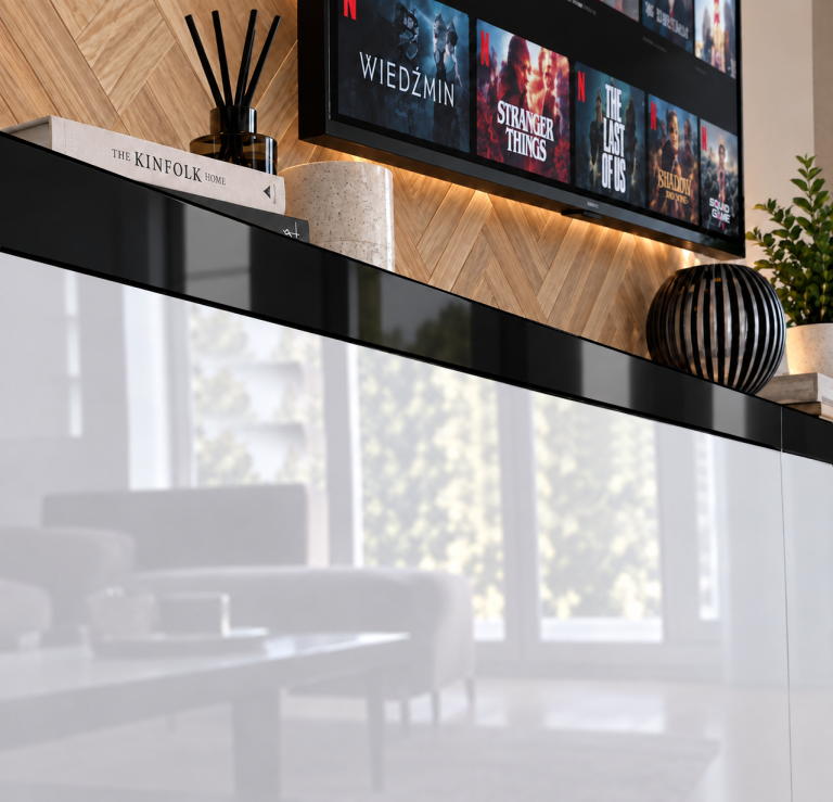 Mobilă de sufragerie Prestige 300 cm TV/RTV negru abanos Producător IMP P Hepburn 4/5/W/HK/0/0/CP