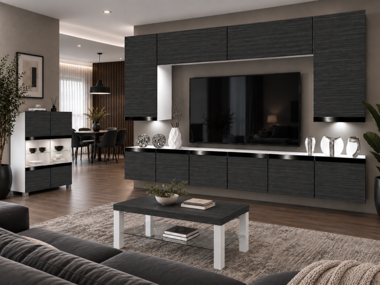 Mobilă de sufragerie Prestige 300 cm TV/RTV negru abanos Producător IMP P Monroe 2/5/W/HK/0/0/CP