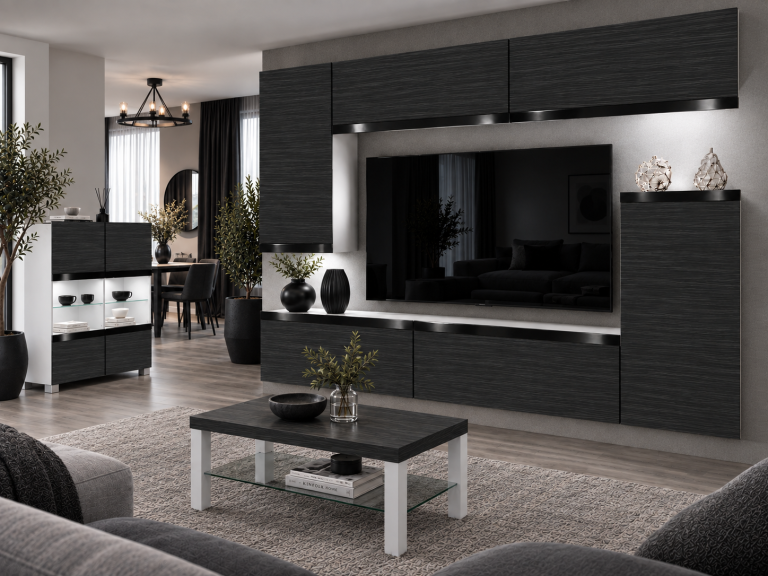 Mobilă sufragerie Prestige 250 cm pentru TV/RTV, negru, abanos. Producător IMP P Woody 8/5/W/HK/0/0/CP