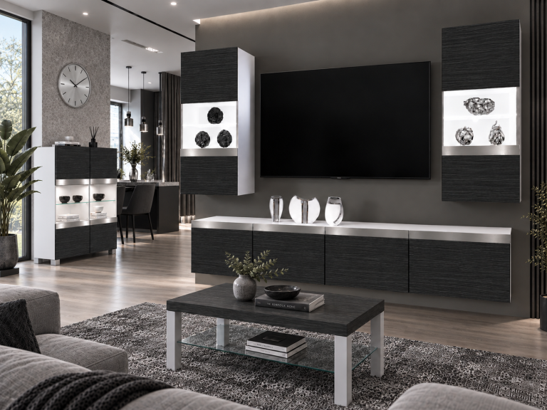 Mobilă sufragerie Prestige 200 cm pentru TV/RTV, negru, abanos. Producător IMP P Keanu 7/5/W/HK/0/0/SL