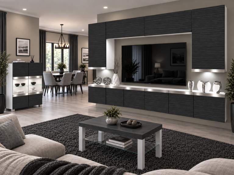 Mobilă de sufragerie Prestige 300 cm TV/RTV negru abanos Producător IMP P Monroe 2/5/W/HK/0/0/SL
