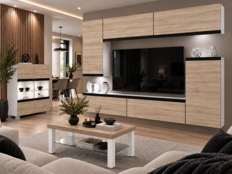 Mobilă sufragerie Prestige 250 cm pentru TV/RTV, fabricat din stejar, stejar Wotan, stejar Sonoma, Producător: IMP P Woody 8/5/W/DS/0/0/CM