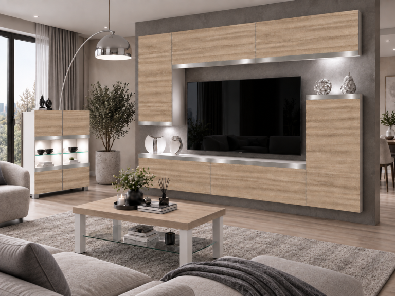Mobilă sufragerie Prestige 250 cm pentru TV/RTV, fabricat din stejar, stejar Wotan, stejar Sonoma, Producător: IMP P Woody 8/5/W/DS/0/0/SL