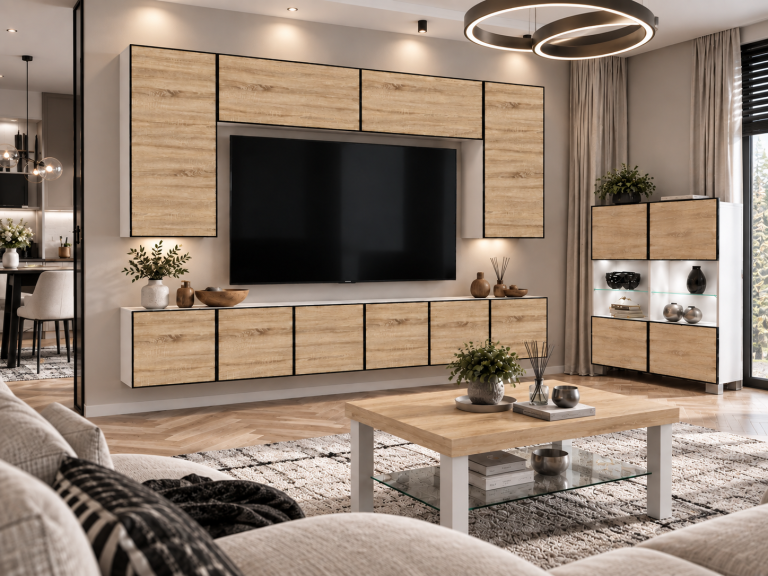 Mobilă de sufragerie Linea 300 cm TV/RTV aspect coloristic Wotan stejar Sonoma Producător IMP L Monroe 2/5/W/DS/0/0