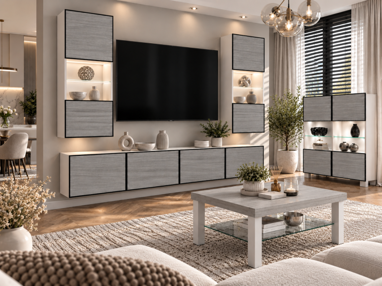 Mobilă de sufragerie Linea 200 cm TV/RTV gri antracit grafit Producător IMP L Keanu 7/5/W/GW1/0/0