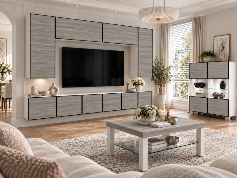 Mobilă de sufragerie Linea 300 cm TV/RTV gri antracit grafit Producător IMP L Monroe 2/5/W/GW1/0/0