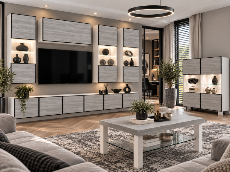 Mobilă de sufragerie Linea 300 cm TV/RTV gri antracit grafit Producător IMP L Pacino 5/5/W/GW1/0/0