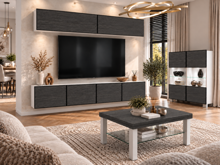 Mobilă de sufragerie Linea 200 cm TV/RTV negru abanos Producător IMP L Brando 6/5/W/HK/0/0