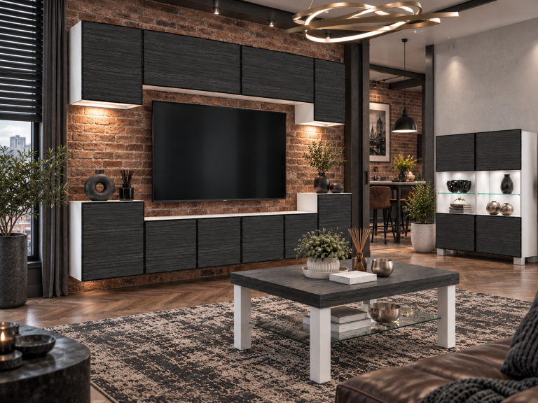 Mobilă de sufragerie Linea 300 cm TV/RTV negru abanos Producător IMP L Hepburn 4/5/W/HK/0/0