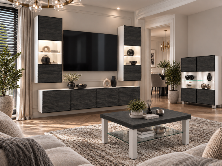 Mobilă de sufragerie Linea 200 cm TV/RTV negru abanos Producent IMP L Keanu 7/5/W/HK/0/0