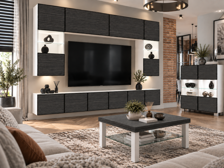 Mobilă de sufragerie Linea 300 cm TV/RTV negru abanos Producător IMP L Nolan 1/5/W/HK/0/0