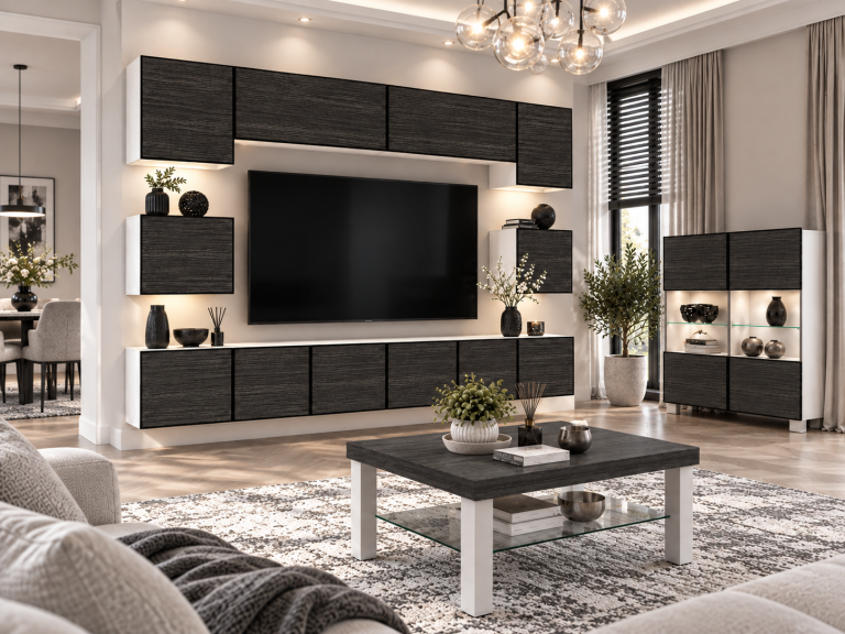 Mobilă de sufragerie Linea 300 cm TV/RTV negru abanos Producător IMP L Tarantino 3/5/W/HK/0/0
