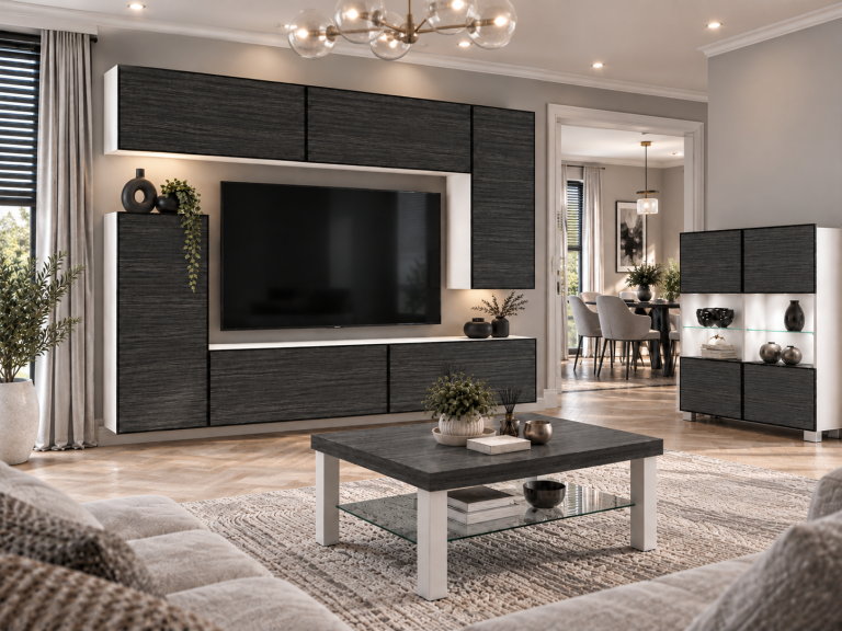 Mobilă de sufragerie Linea 250 cm TV/RTV negru abanos Producător IMP L Woody 8/5/W/HK/0/0