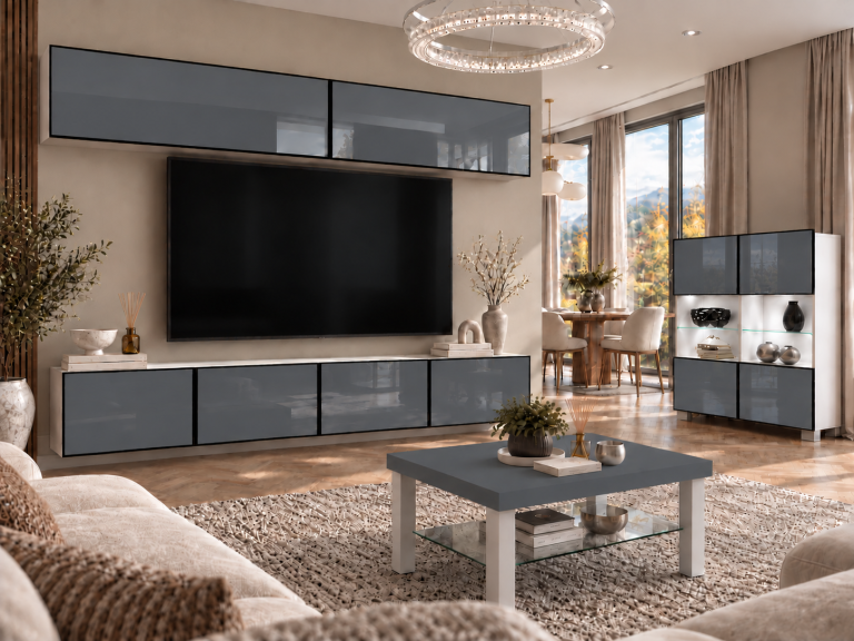 Mobilă de sufragerie Linea 200 cm TV/RTV gri lucios Producător IMP L Brando 6/5/W/S/0/0