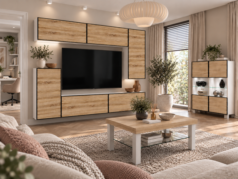 Mobilă de sufragerie Linea 250 cm TV/RTV aspect coloristic stejar Wotan stejar Sonoma Producător IMP L Woody 8/5/W/DS/0/0