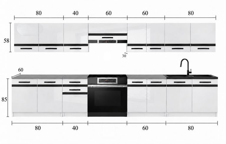 Mobilier de bucătărie Prestige 320 cm alb mat cu blat Producător TOR P Vincent/0/WT/WT/0/A1/CM