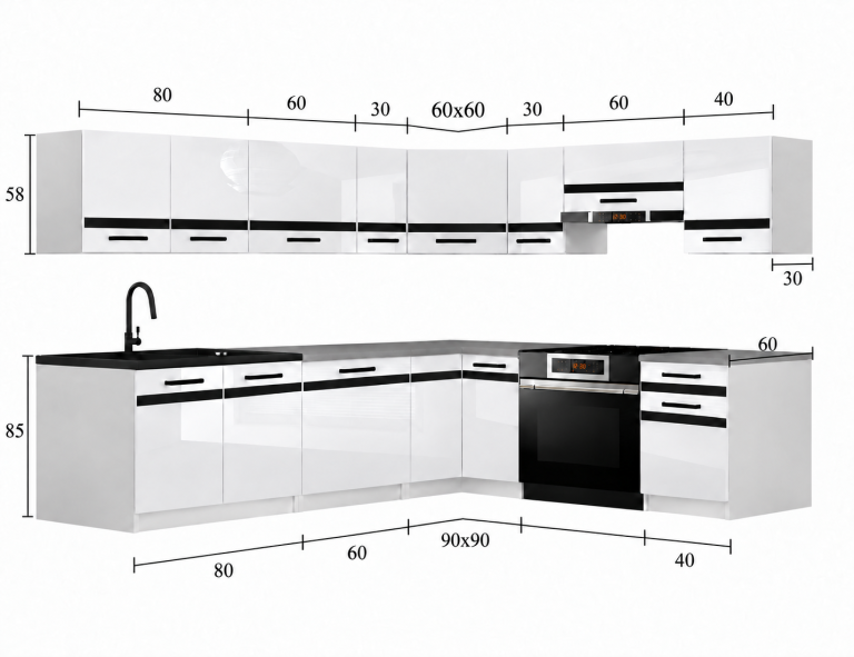 Mobilier de bucătărie Prestige 420 cm alb mat cu blat Producător TOR P Gustav/0/WT/WT/0/C1/SL