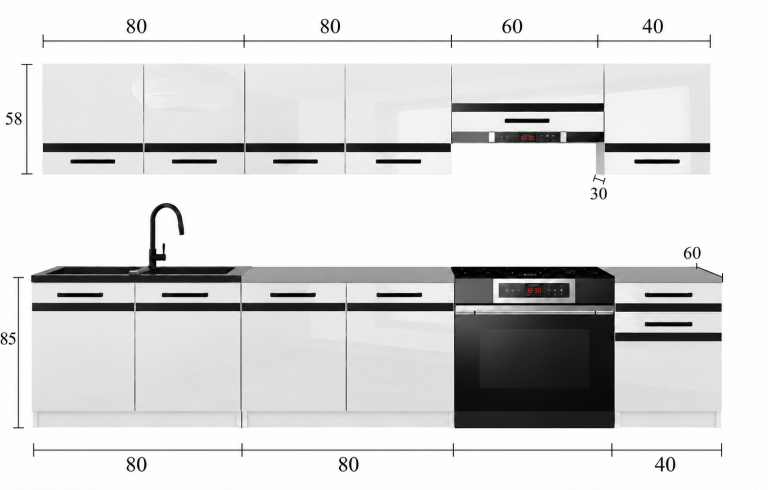 Mobilier de bucătărie Prestige 260 cm alb mat cu blat Producător TOR P Frida/0/WT/WT/0/A1/CM