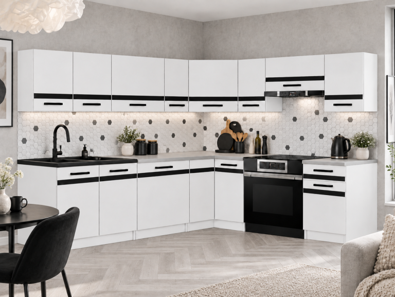 Mobilier de bucătărie Prestige 420 cm alb mat cu blat Producător TOR P Gustav/0/WT/WT/0/A1/CM