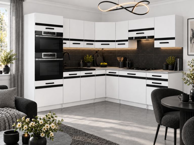 Mobilier de bucătărie Prestige 420 cm alb mat cu blat Producător TOR P Diego/0/WT/WT/0/A1/CM