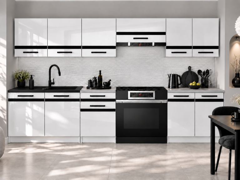 Mobilier de bucătărie Prestige 240 cm alb lucios cu blat Producător INF P Salvador/0/WT/W/0/A1/CM