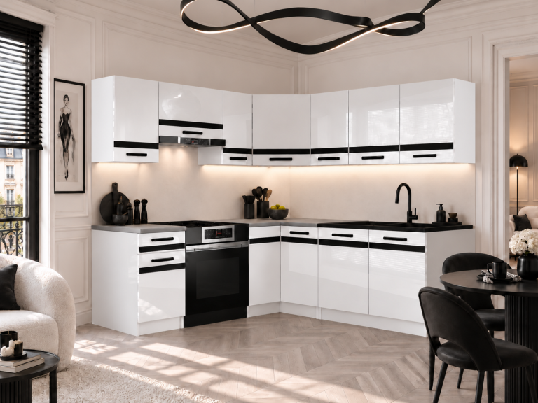 Mobilier de bucătărie Prestige 360 cm alb lucios cu blat Producător INF P Pablo/0/WT/W/0/A1/CM