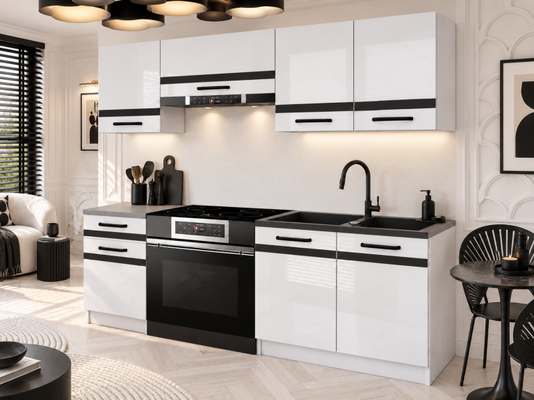 Mobilier de bucătărie Prestige 180 cm alb lucios fără blat Producător INF P Leonardo/0/WT/W/BB/A1/CM