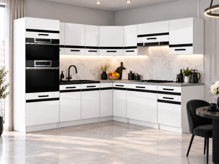 Mobilier de bucătărie Prestige 420 cm alb lucios cu blat Producător  INF P Diego/0/WT/W/0/A1/CM