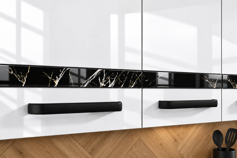 Mobilier de bucătărie Prestige 320 cm alb lucios cu blat Producător INF P Vincent/0/WT/W/0/A1/CS