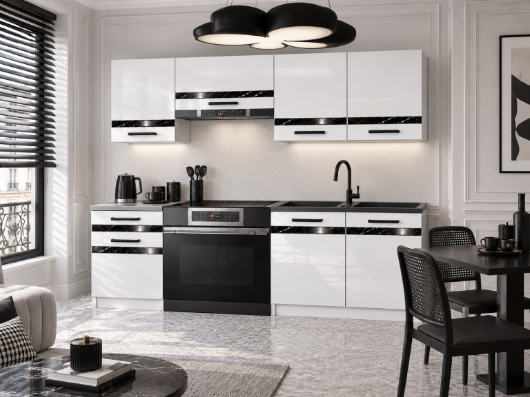Mobilier de bucătărie Prestige 180 cm alb lucios fără blat Producător INF P Leonardo/0/WT/W/BB/A1/CS