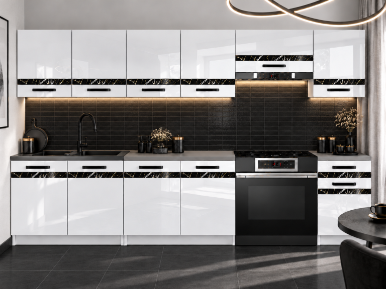 Mobilier de bucătărie Prestige 260 cm alb lucios fără blat Producător INF P Frida/0/WT/W/BB/A1/CS