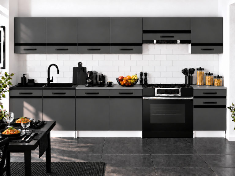 Mobilier de bucătărie Prestige 260 cm gri mat fără blat Producător TOR P Frida/0/WT/SR/BB/A1/CM