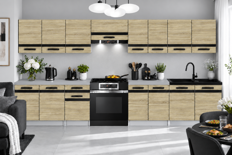 Mobilier de bucătărie Prestige 320 cm stejar sonoma fără blat Producător TOR P Vincent/0/WT/DS/BB/A1/CM