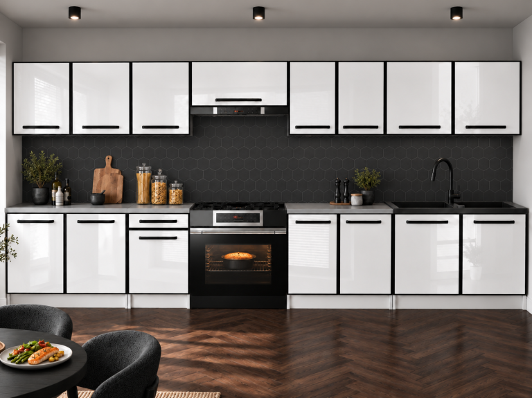 Mobilier de bucătărie Linea 320 cm alb lucios fără blat Producător INF L Vincent/0/WT/W/BB/A1
