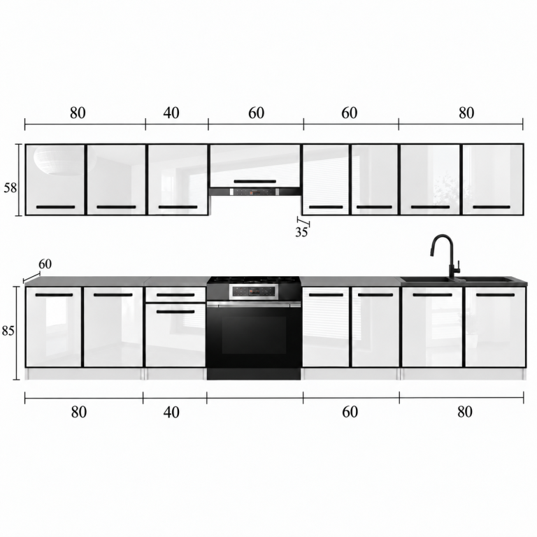 Mobilier de bucătărie Linea 320 cm alb mat cu blat Producător TOR L Vincent/0/WT/WT/0/A1