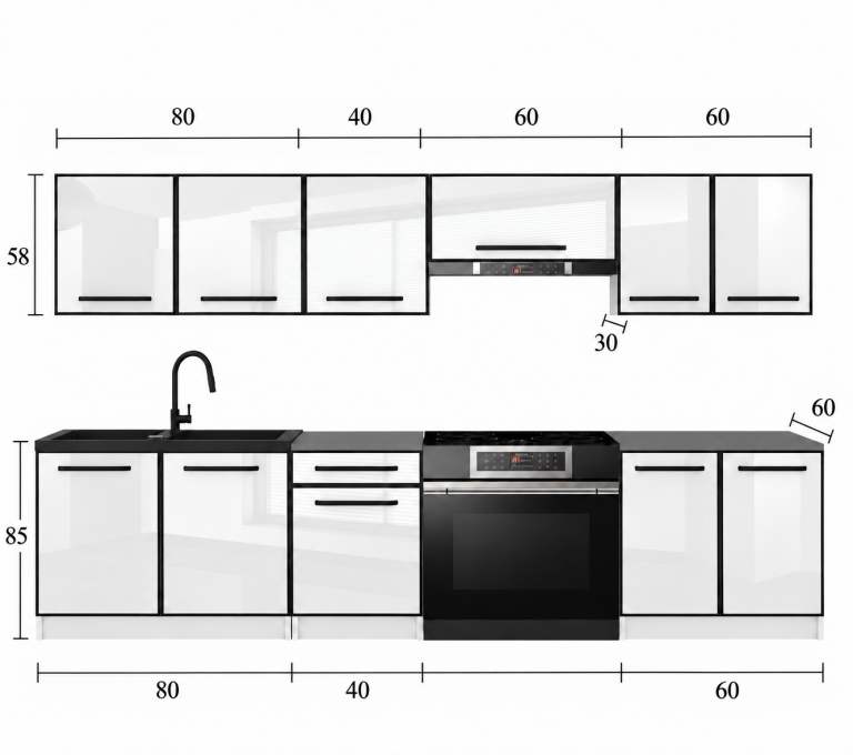 Mobilier de bucătărie Linea 240 cm gri mat cu blat Producător TOR L Salvador/0/WT/SR/0/A1